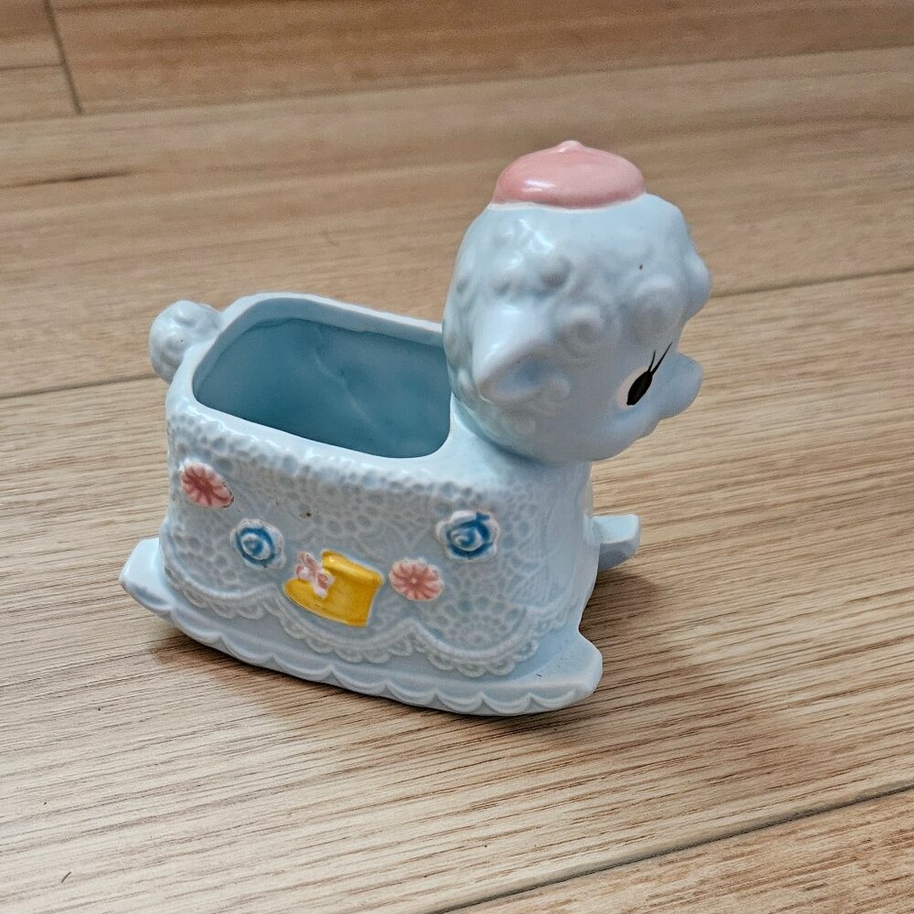 Vintage Ceramic Rocking Lamb Planter/Container - Picture 2 of 6